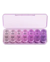 Weekly AM & PM Travel Pill Organizer for Vitamins and Supplements (Gradient Purple)
