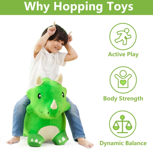 iPlay iLearn Ride on Dinosaur Toy Inflatable Bouncer Plush Triceratops Hopping Horse Outdoor Indoor Ride Bounce Animal 2