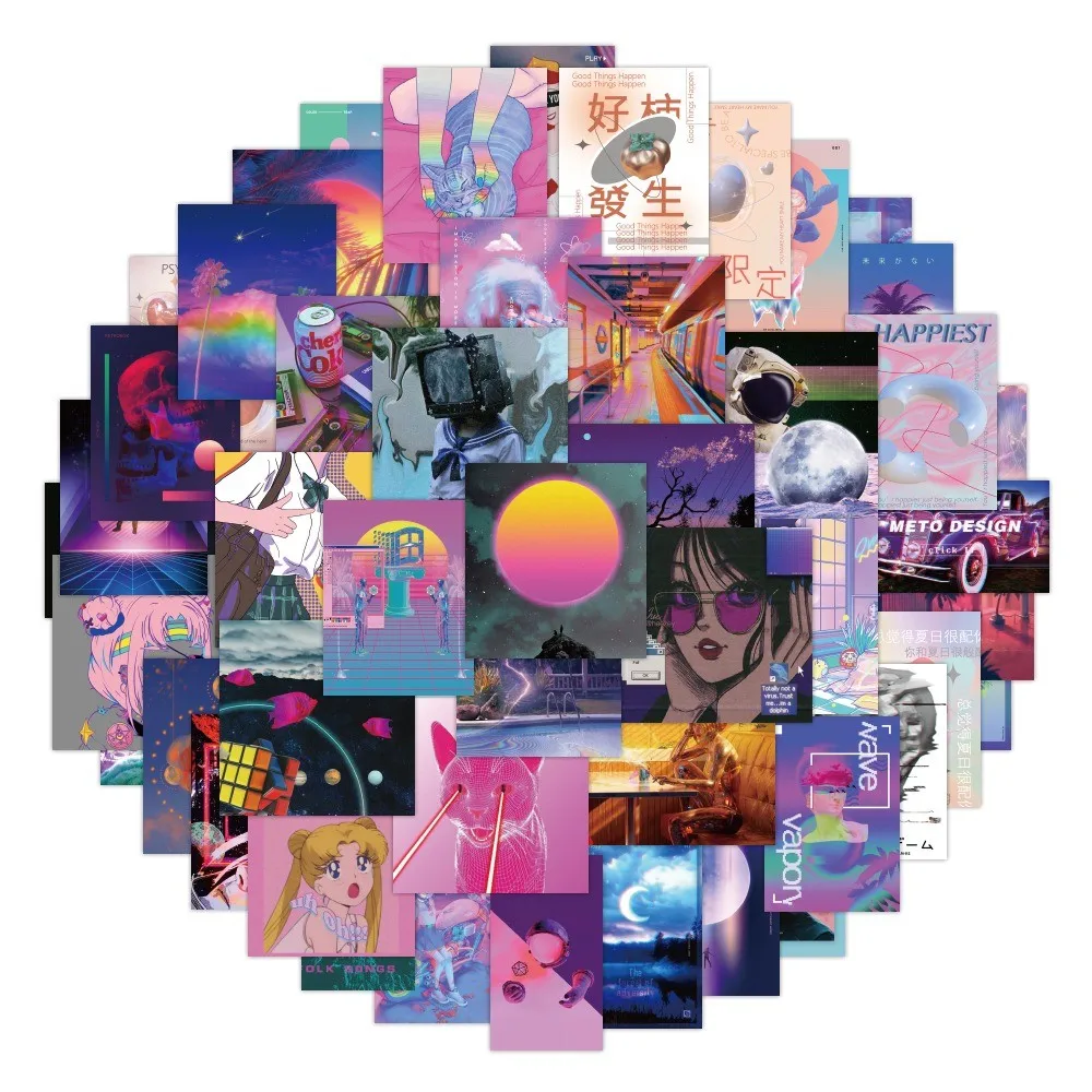 50개 빈티지 스타일 베이퍼웨이브 스티커 - 노트북, 휴대폰 케이스, 백팩 및 노트북용 장식 데칼