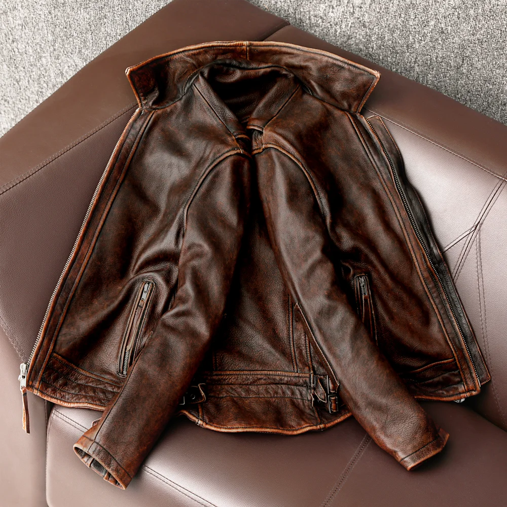 Swallow Tailed Men Leather Jacket Vintage Motorcycle 100% Cowhide Leather Coat Asian Size S-6XL men leather jacket
