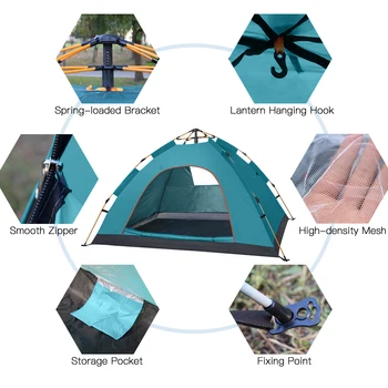 Outdoor Pop Up Tent Water-resistant Portable Instant Camping Tent for 1-2 / 3-4 People Family Tent 6