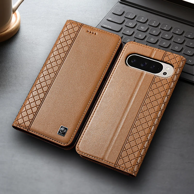 Napa Inner Grid Genuine Leather Flip Cover with Card Holder
