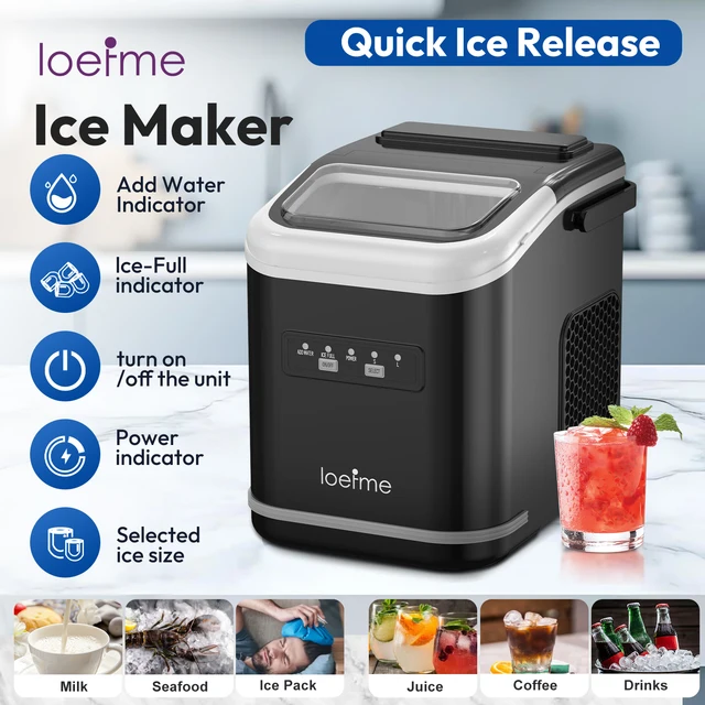 Machine à glaçons portable LOEFME 12kg/24h autonettoyante 1,4L, 2 tailles de glaçons, pour maison, cuisine, fête, camping-car 1