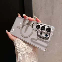 Luxury MagSafe Magnetic Shockproof Clear Phone Case with Full Lens Protection Cover - Galaxy S23 Ultra (Grey)