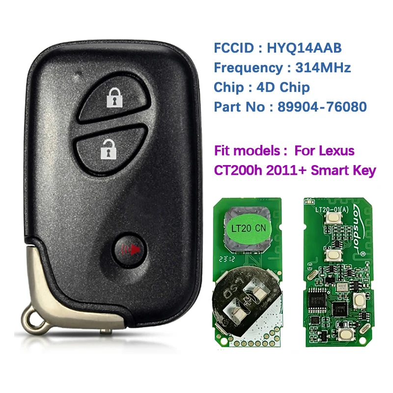 CN052030 Aftermarket 3 Button 2011 Lexus CT200h Smart Key  With FCCID HYQ14AAB - 3370 Board Part Number 89904-76080