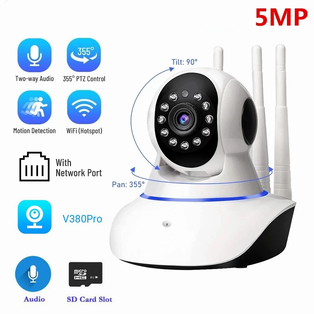 5Mp V380 Pro Wireless Indoor Wifi Camera Cctv Visione Notturna A Colori Auto Tracking Telecamera Di Sicurezza Interna Supporto Porta Rj45