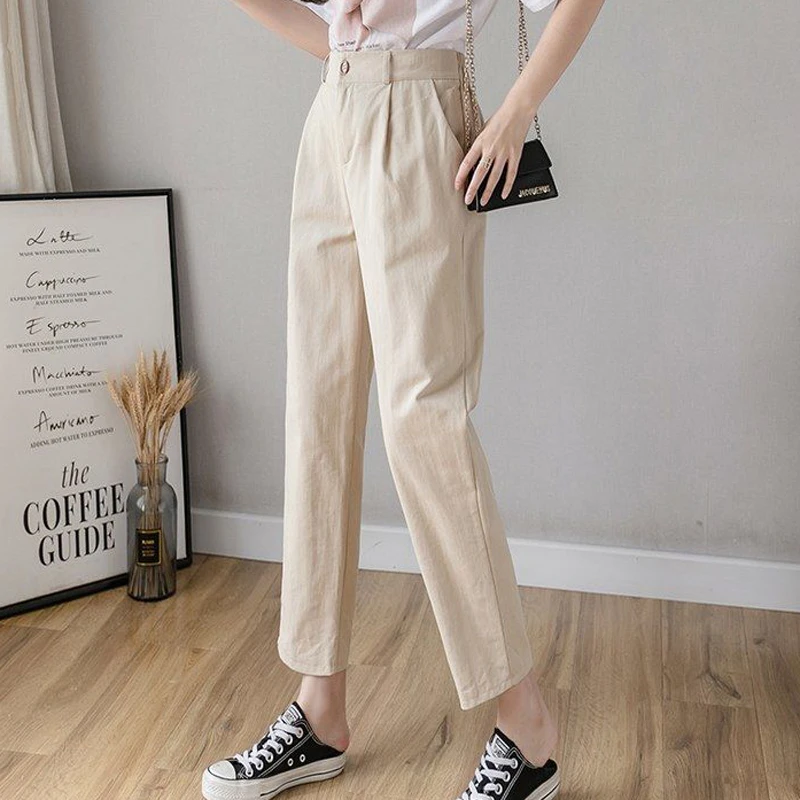 work pants JMPRS Summer Women Pants Black Fashion Ankle-Length High Waist Korean Harem Pants Causal Office Ladies Trousers New 2022 jean capris Pants & Capris