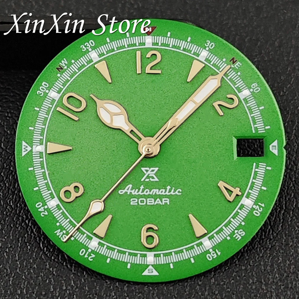 Green Luminous Retro Matte Watch Dial with Hands, 28.5mm