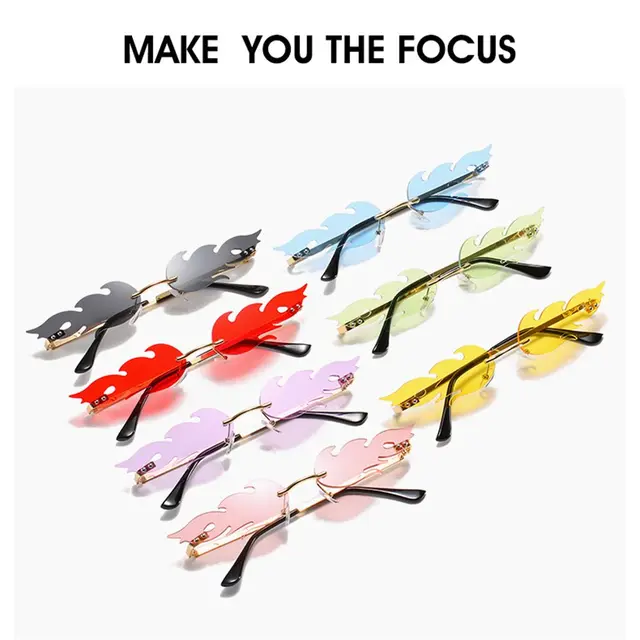 Lunettes De Soleil Fantaisie Forme Flamme Sans Monture - Modèle Rouge Et Jaune, Léger (19g) - Pour Fête, Cosplay, Déguisement