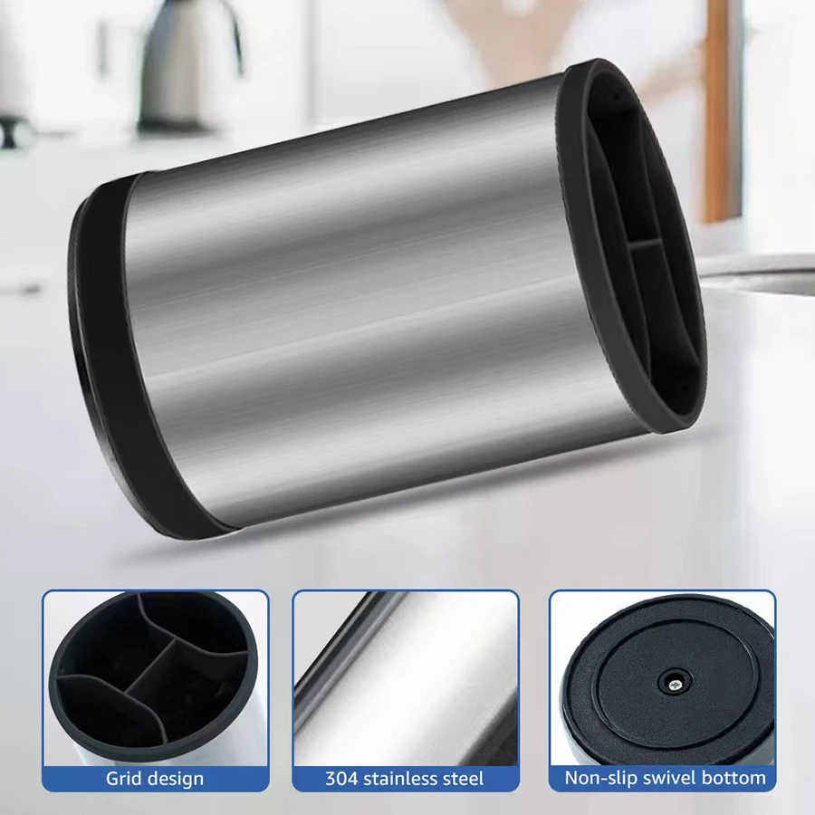 1PC rotatable stainless steel silica gel storage barrel kitchen storage rack spatula spoon tableware kitchenware storage 5
