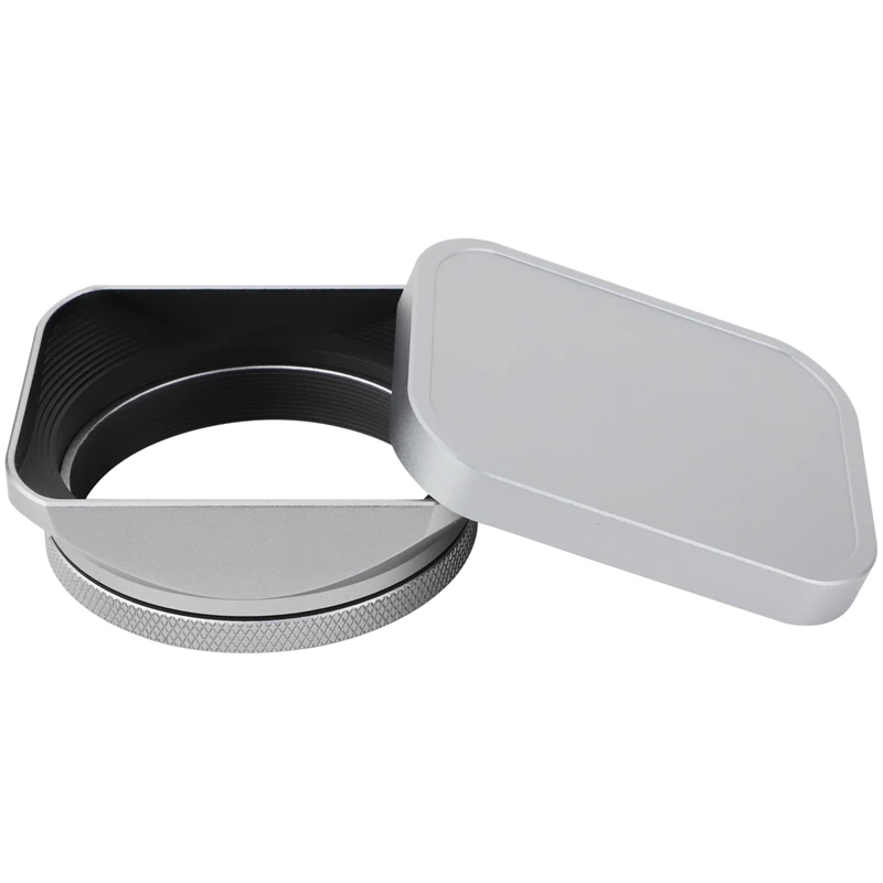 Paraluce Quadrato In Metallo Haoge Per Fujifilm X100Vi Fuji X100V X100F Con Anello Adattatore Filtro Uv Da 49Mm E Tappo In Metallo Argento