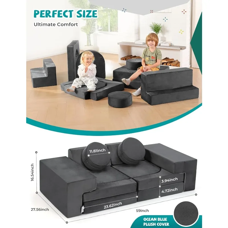 Modular Children's Play Sofa, Boys and Girls Convertible Foam Sofa, Multi-Purpose Foam Castle Building Set (Space Gray) 2