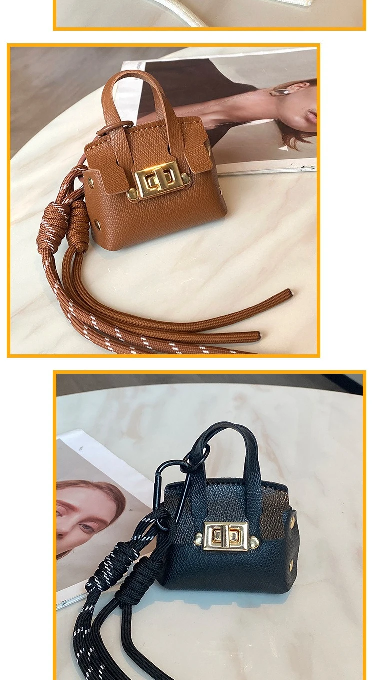 Mini Coin Purse Bag Pendant Cute Square Handbag Earphone PU Leather Creative Car Key Chain Pendant Decoration Multi-functional