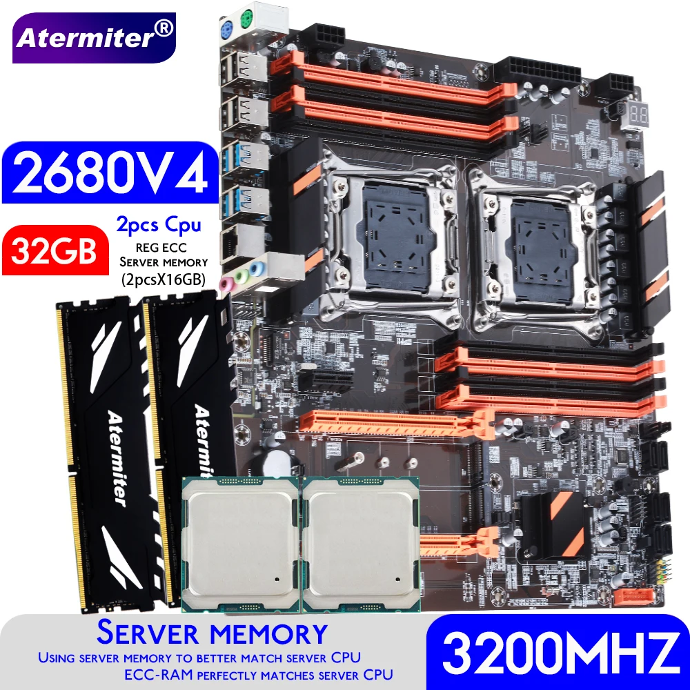Atermiter Dual X99 Motherboard Kit Xeon E5 2680 V4 Processor