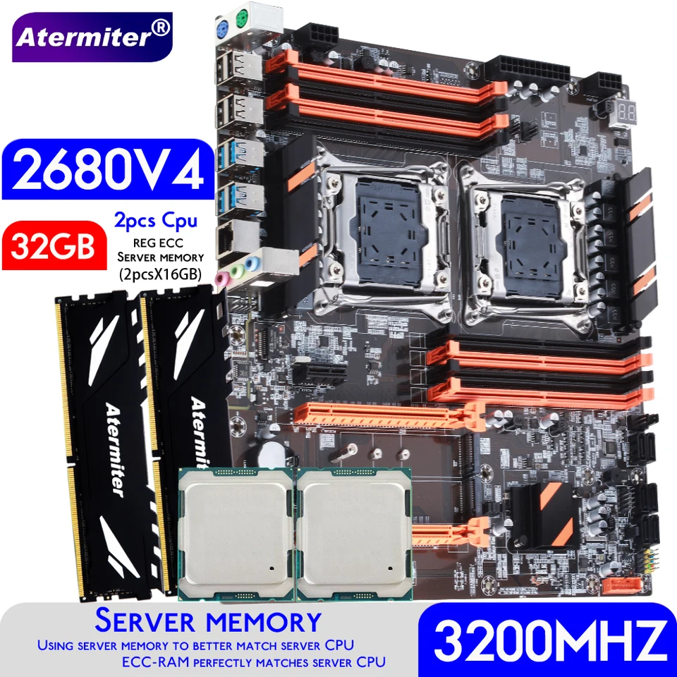 Atermiter Dual X99 Motherboard Kit Xeon E5 2680 V4 Processor