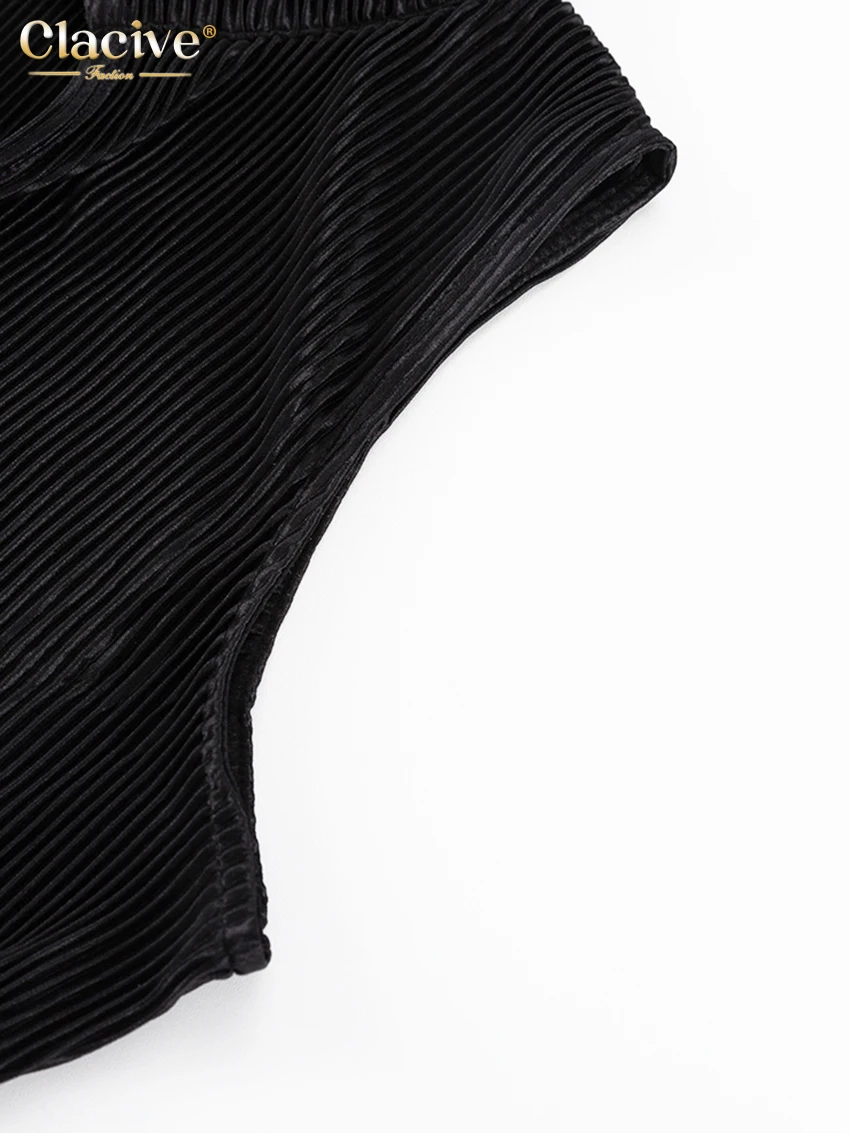 Clacive Bodycon Black Pleated 2 Piece Sets Women Outfit 2023 Summer Sleeveless Tank Top With High Waist Wide Pants Set Female