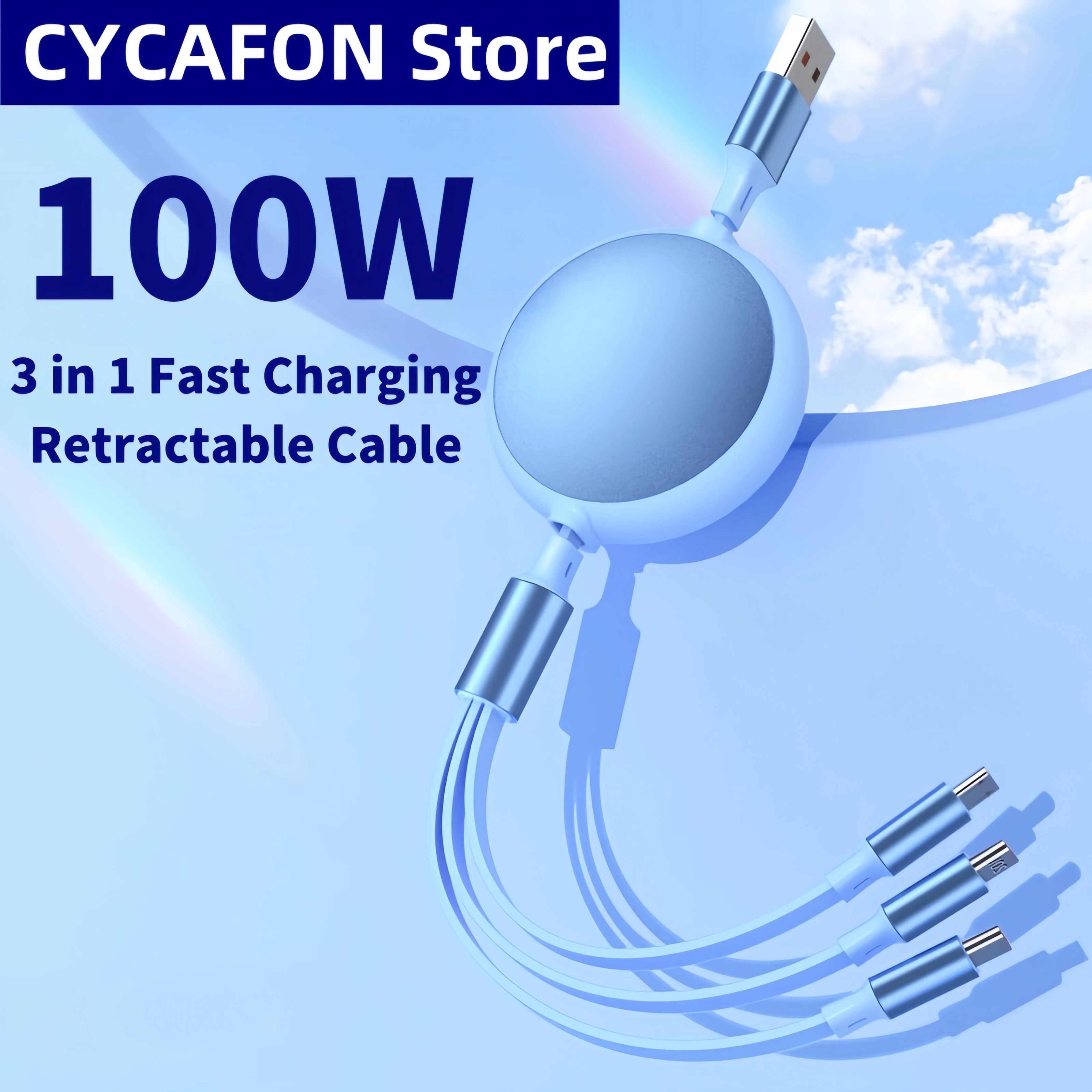 

100W USB C 3 In 1 Fast Charging 6A Retractable Cable For iPhone 15 Samsung Xiaomi Charging Cord Fast Lihtning USB C Micro Cable