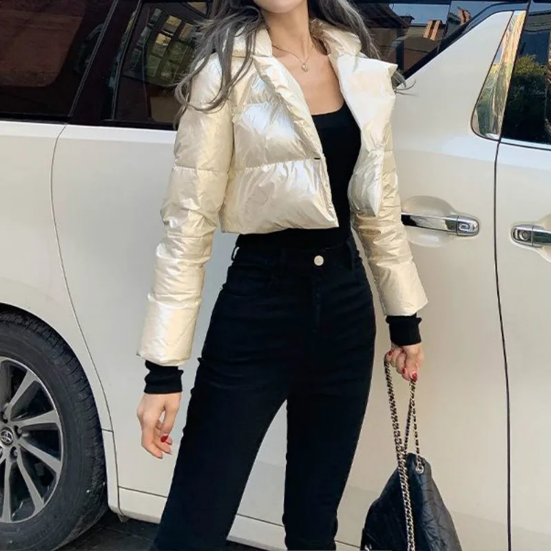 Solid Cropped Bubble Coat Ladies New Fashion Hooded Parka Puffer Jacket Polyester Clothing Short Streetwear Women Winter Coats