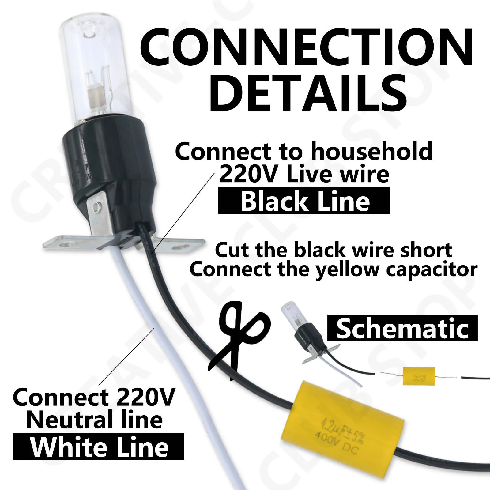 3W Steril Lamp Germicidal Ultraviolet Light UVC Quartz Lamp AC 220V Bactericidal UV Quartz Bulb Sterilization For Dryer