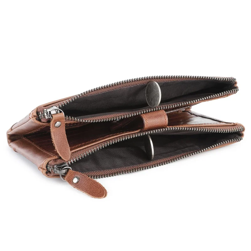 Men's Long Handbag Business Vintage Cow Leather Clutch Man Wallet Brand Long Wallet For Man Casual Handhold Bag Male Purse 2