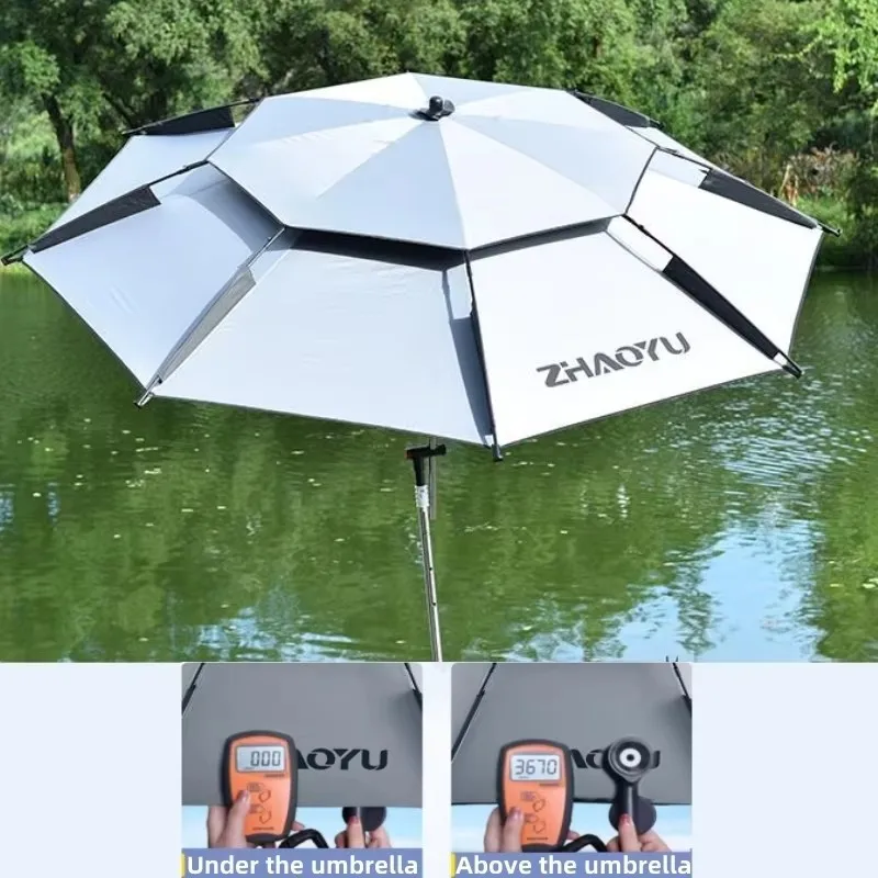 Upgraded Outdoor Fishing Umbrella 2.0/2.2/2.4/2.6M Adjustable Big Umbrella Double Thickened Layer Folding Beach Parasol