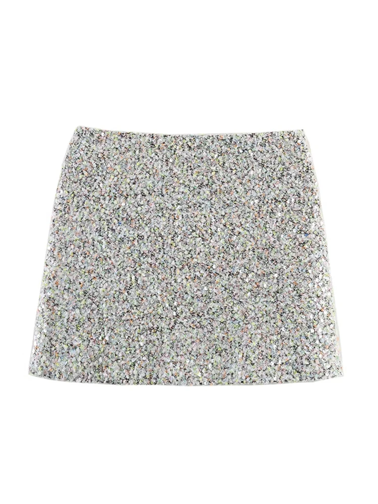 Pailletten Langarm Top Kurzen Rock Anzüge Frauen Elegante Oansatz Lose Anliegende Tops Hohe Taille A-linie Röcke Mode Dame Outfits – Detail 6