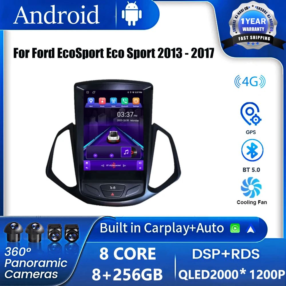 Фото Автомагнитола на Android 14, мультимедийный плеер для Ford EcoSport Eco Sport 2013, 2014, 2015, 2016, 2017, GPS-навигация для Carplay, Android, авто №1
