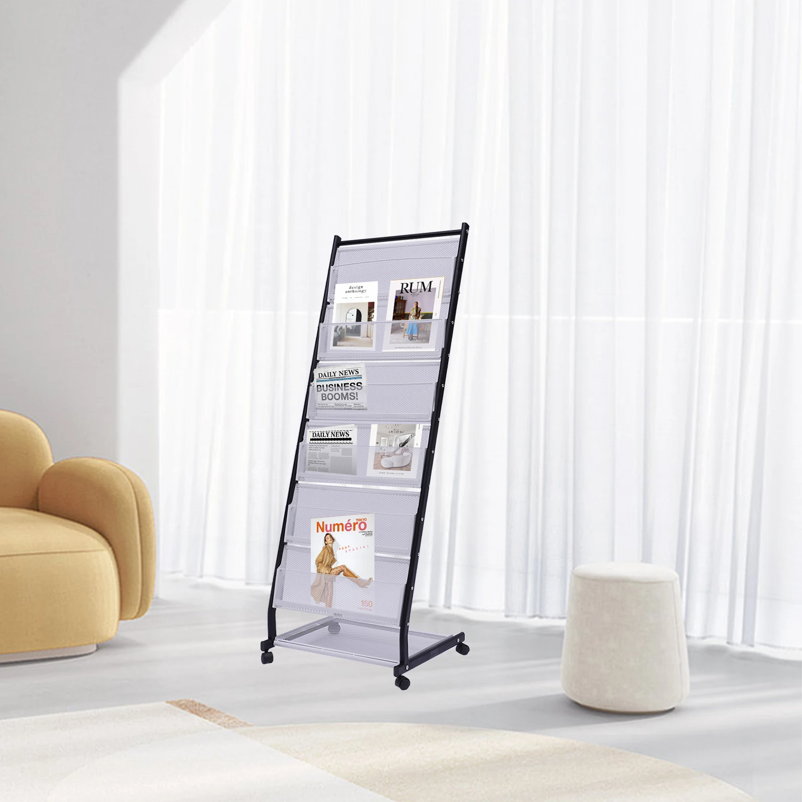 Brochure Display Stand Literature Stand Magazine Rack Holder Floor Standing Office Display Rack with 6 Shelves Iron