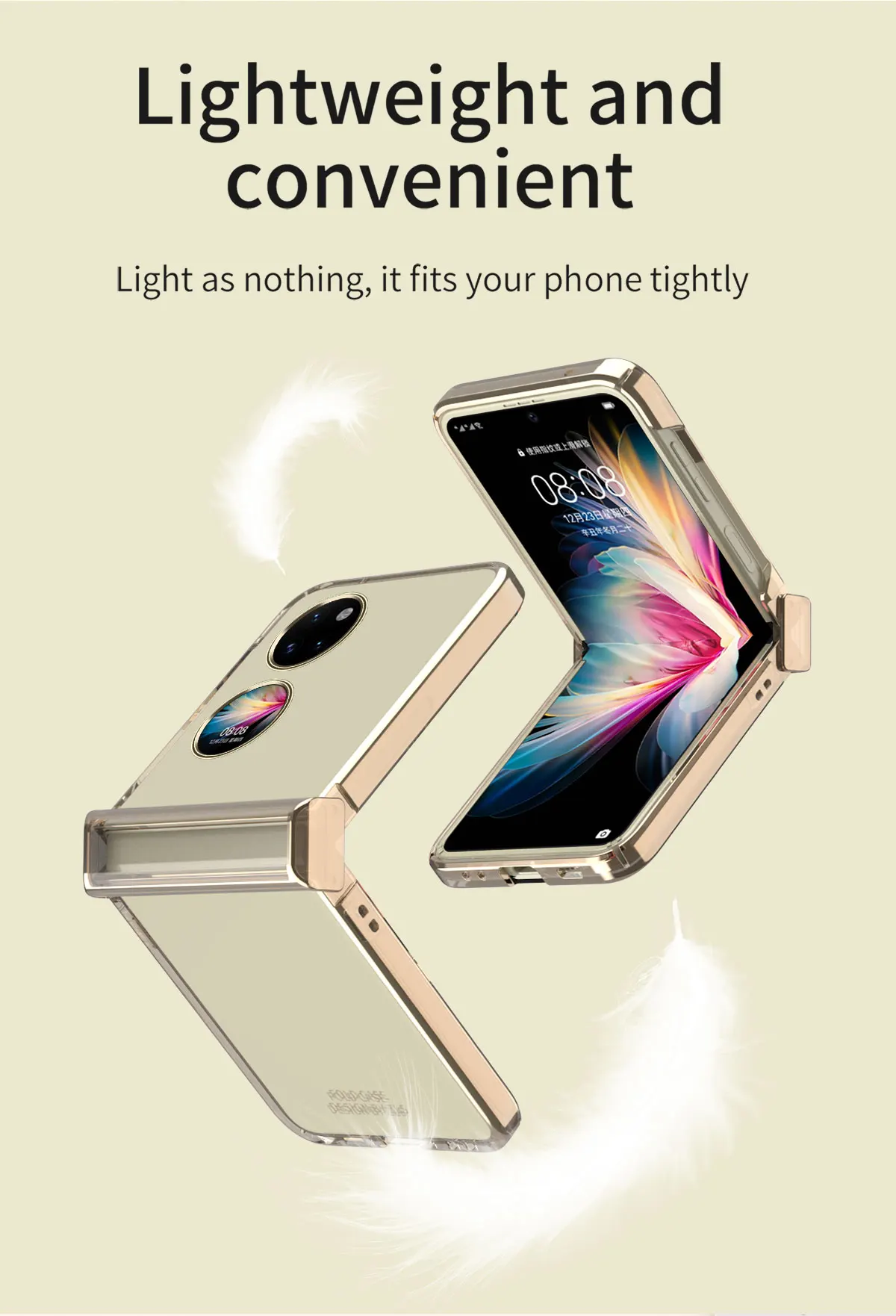 Clear Hinge Funda Fold Case For Huawei P50 Pocket Plating Transparent Hard Cover for Pocket S ,360 Fully Protected Case