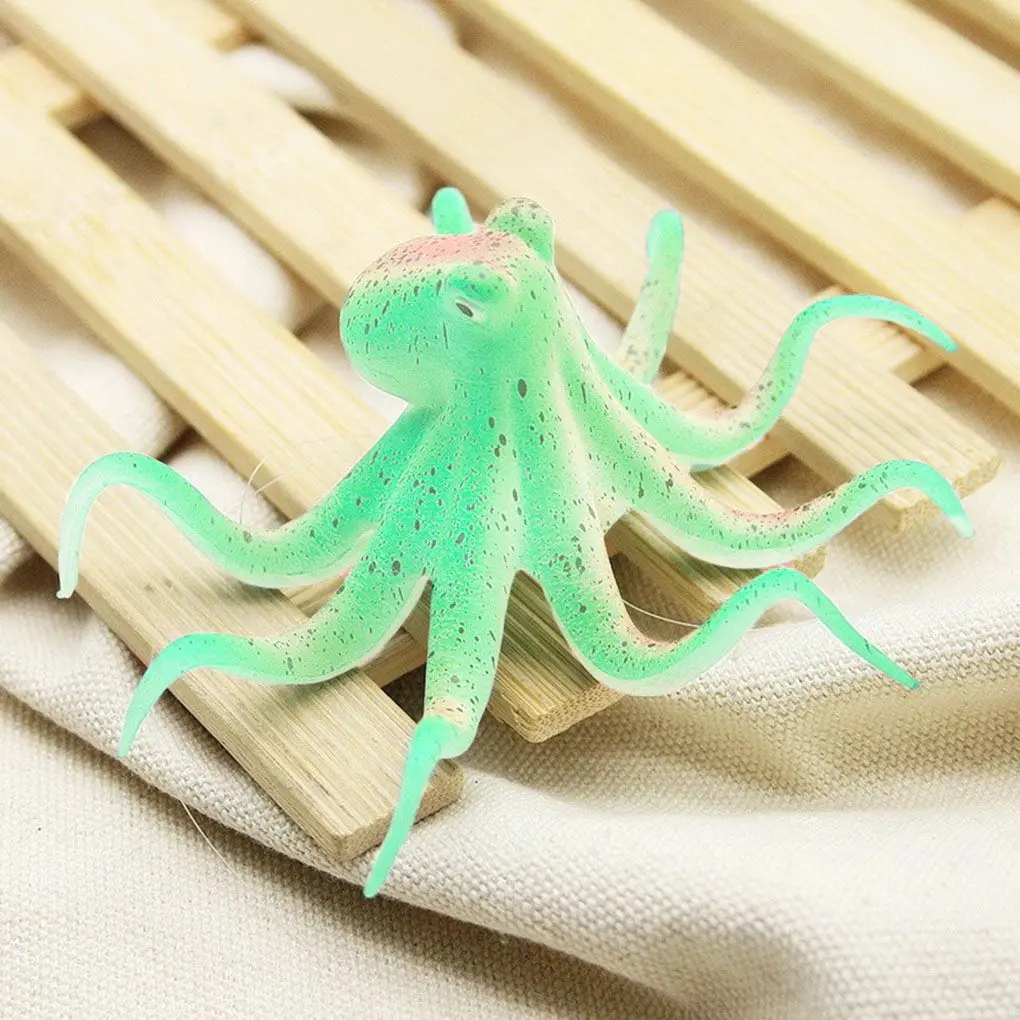 1Pcs Fun Fish Tank Undersea Animal Landscaping Decorations Fluorescent Artificial Octopus Aquarium Ornament With Suction Cup