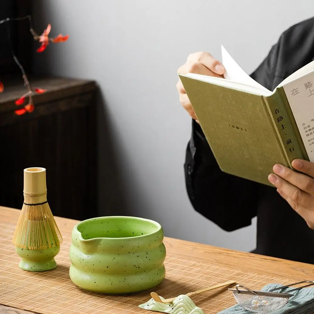 Ceramic Matcha Bowl Sand Dot Smooth Tea Salad Soup Bowl Large Capacity High Temperature Resistant Matcha Whisk Stand
