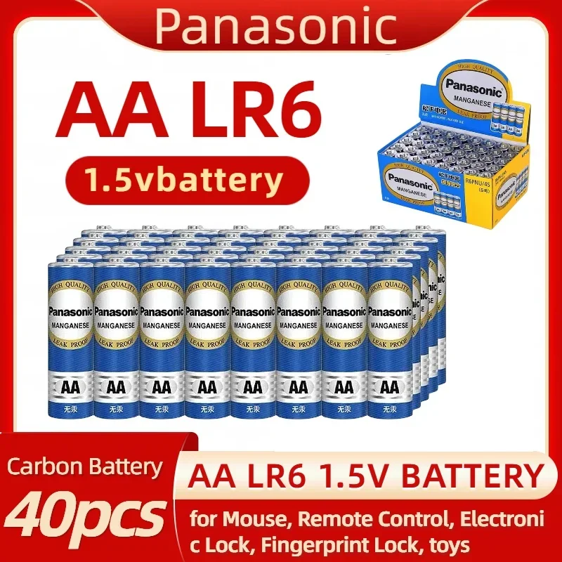 

AA Battery 1.5v Carbon Battery R6 PNU/4S 2A 40pcs 1800mAh 5 Year Warranty High Quality for Toy Remote Controls Clocks