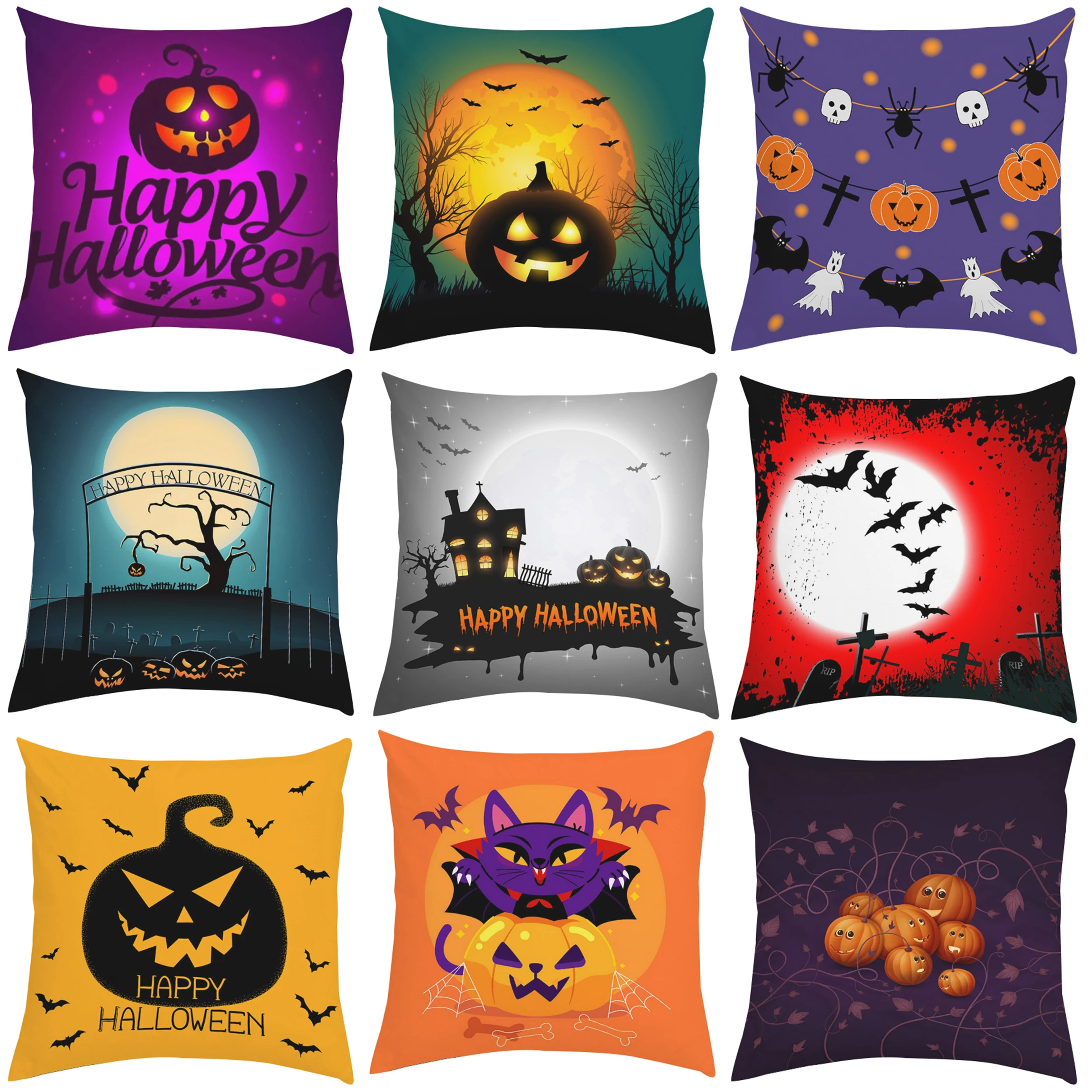 

Halloween pillowcase double-sided printed 45x45 home decoration cushion cover sofa bed pillowcase short plush cushion cover