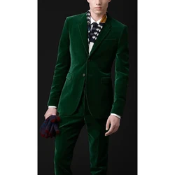 Tailor Made Velvet Dark Green Men Suits Slim Fit Formal 2 Piece Blazer Groom Prom Dress Tuxedo Male Coat Jacket+Pants Masculino