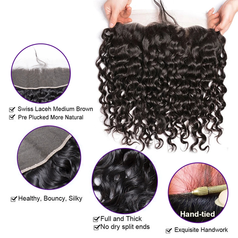 13x4 Water Wave Frontal Human Hair Brazilian Lace Frontal Closure Curly Deep Lace Closure Human Hair Virgin human hair closure human hair lace product human hair frontal