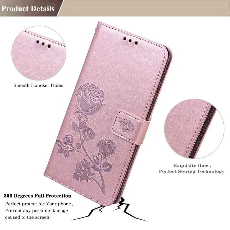 Luxury Rose PU Leather Flip Cover Wallet Case With Card Pocket For Redmi Note 13 Pro 12 11 10 9 8 13 12 12C 10 10C 9C 9A 9 leather wallet case leather case phone case leather phone case