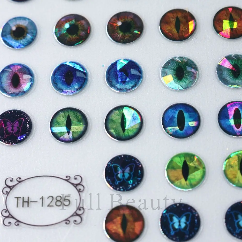 3D Simple Nail Art Stickers Green Blue Dragon Eyes Nail Decoration Dinosaur Snake Cat Evil Eye Foil Design Adhesive Nail Decals