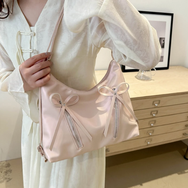 Silver Small Bow Pu Leather Shoulder Bags for Women 2026 Summer Trend Designer Fashion Handbags and Purses Trend Crossbody Bag