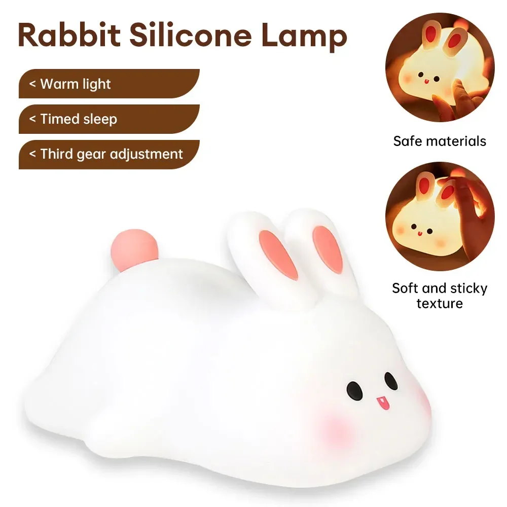 Led Usb Light Room Decor Silicone Table Lamp Books Lighting Lamps Children's Sleep Bedside Night Light Cute Rabbit Lights Desk