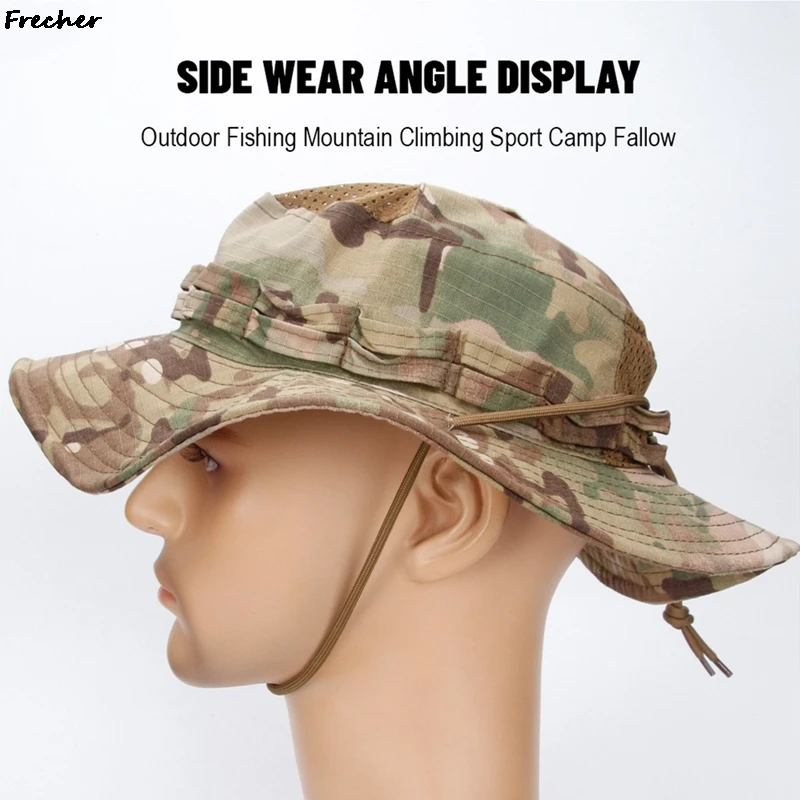 Men Professional Climbing Sun Hat Breathable Mesh Hunting Hats UV Protection Summer Hiking Camping Caps Drawstrings Shading Cap
