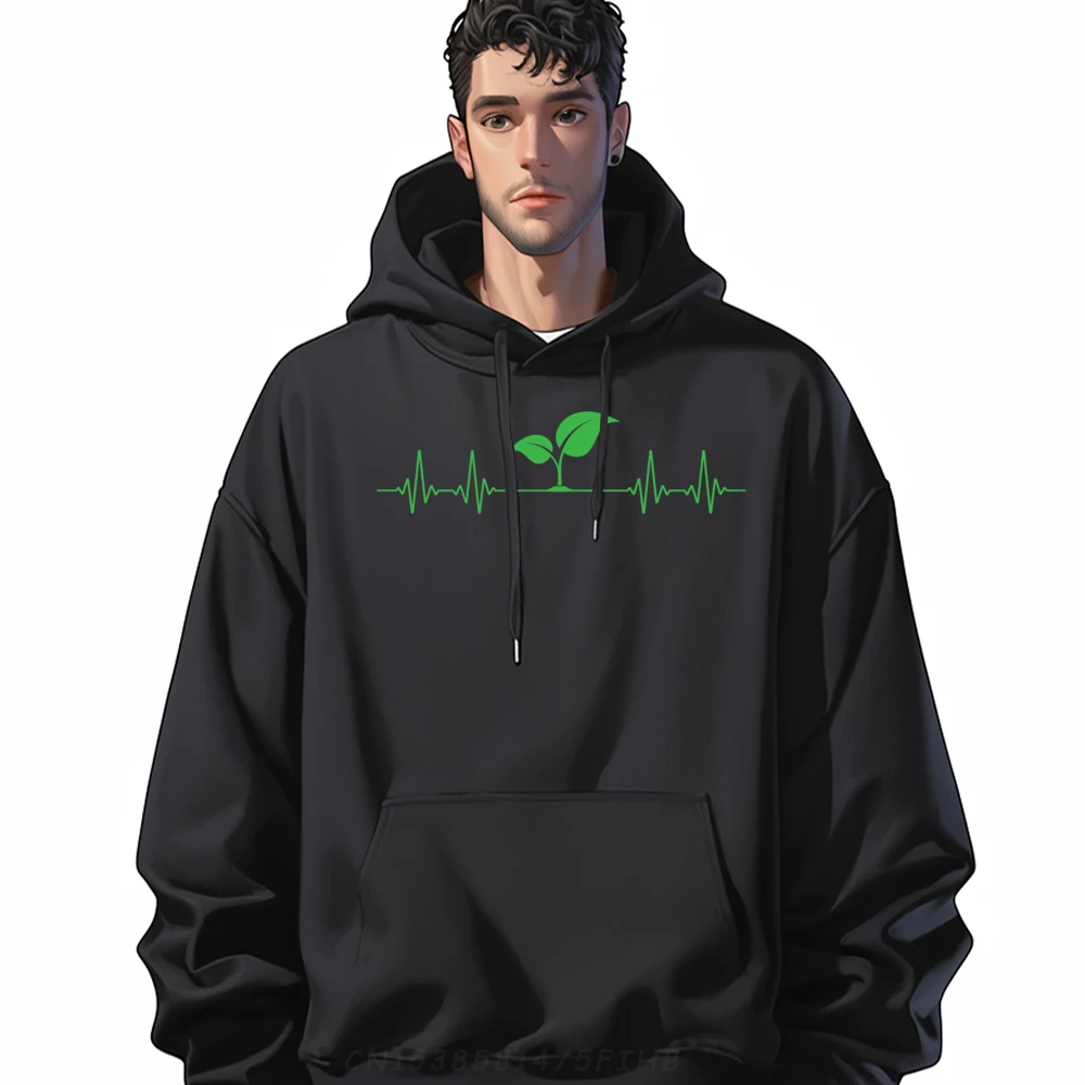 Classic Vegan Green Plant Heartbeat Vegetarian Hoodies Funny Lovers Day long Sleeve O-Neck Sweatshirt Woman Funny Hoodies Vegan Green Plant Heartbeat Vegetarian Plan Based Diet