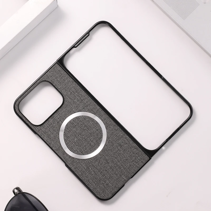 Magnetic Wireless Charging Cloth Texture Phone Case with Hard Plastic Cover