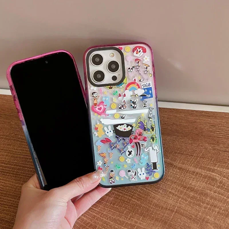 2.0 Acrylic Colorful Border Cartoon Girl iPhone 11 12 13 14 15 Pro Max Case - Protective iPhone Case