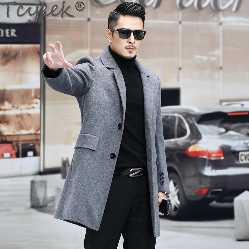 

Woolen Double-sided Man Fall Winter 68% Wool Coats Men Clothes Casual Mid-length Coat Detachable Rabbit Fur Liner