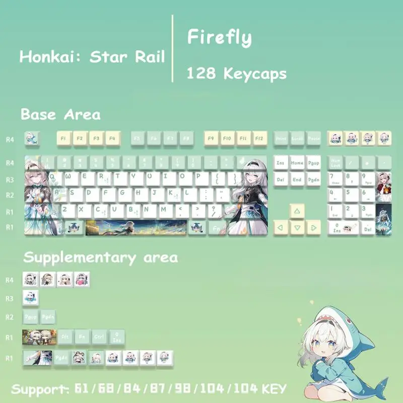 Honkai: Star Rail Firefly PBT 108/128 Tastenkappen, Cosplay-Requisiten, Achseseite, gravierte mechanische Tastenkappen, Gaming-Tischzubehör – Detail 2