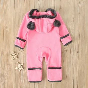 3 6 12 18 24 Months Winter Baby Hooded Romper Infant Boys Girs Jumpsuit Toddler Cartoon Ears Jumpsuit Zip Children's Clothes 6