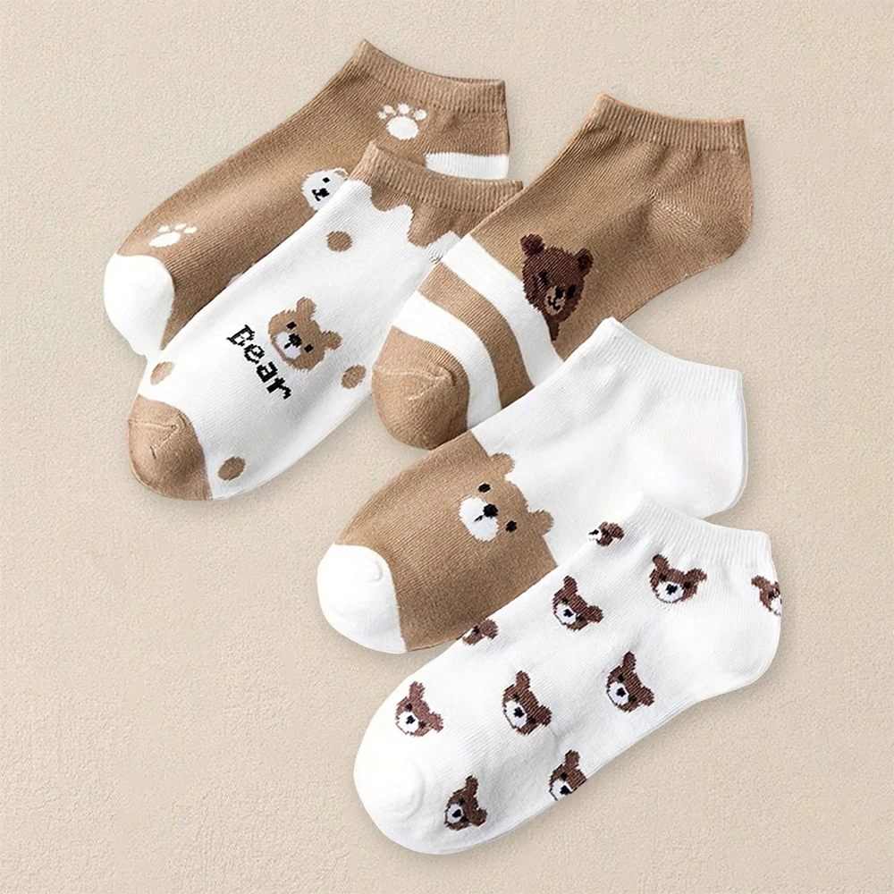 Patterned socks 5 Pairs Women Cartoon Patterned Socks Trendy Versatile Breathable Sweat Wicking Deodorizing Antibacterial Comfortable