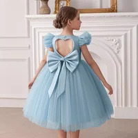 Robe de princesse à manches flottantes pour filles – Robe de soirée élégante et de récital pour anniversaire de fille à fleurs découpées au dos avec nœud 6