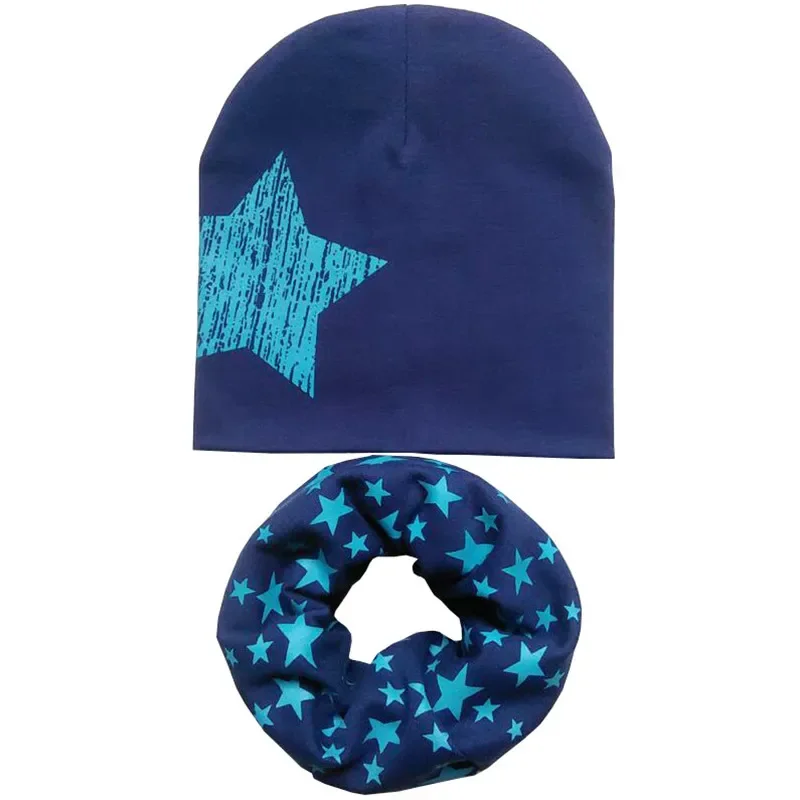 Star Print Cotton Baby Hat Autumn Winter Baby Girls Hat Boys Cap Toddlers Infant Cap Scarf Children Bonnet Hats 4