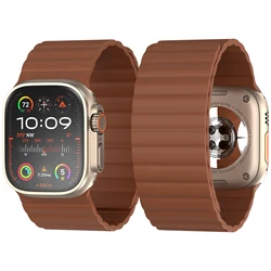 Premium Ultra - Wide Magnetic Leather Loop Watch Strap - 44mm45mm46mm49mm (Brown)